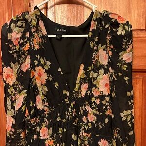 Yumi Kim Black Floral Puff-Sleeve Midi Dress